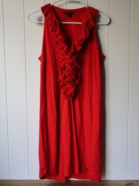 Black Label Ralph Lauren Vintage Ruffled V-Neck Sleeveless Red Dress 100% Cotton